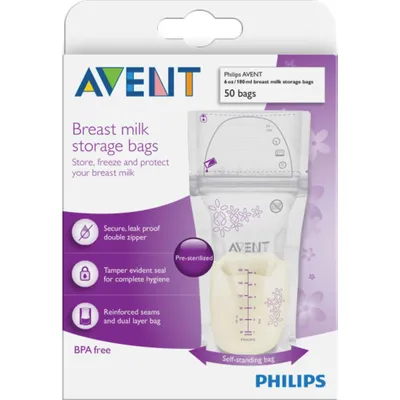 Avent Breast Milk Storage Bags 50 Count 6oz/180ml, SCF603/50