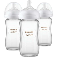 Glass Natural Baby Bottle With Natural Response Nipple, 3 pack, SCY913/03