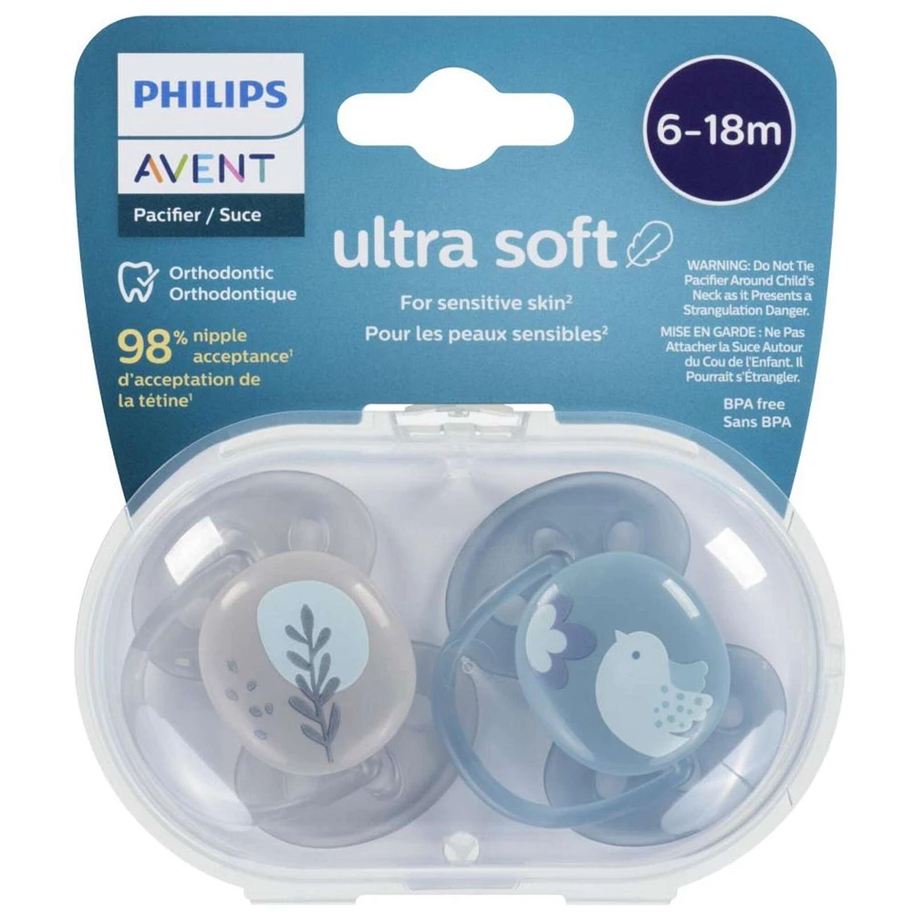 Ultra Soft Pacifier 6-18m, blue dove / silver leaf, SCF091/15