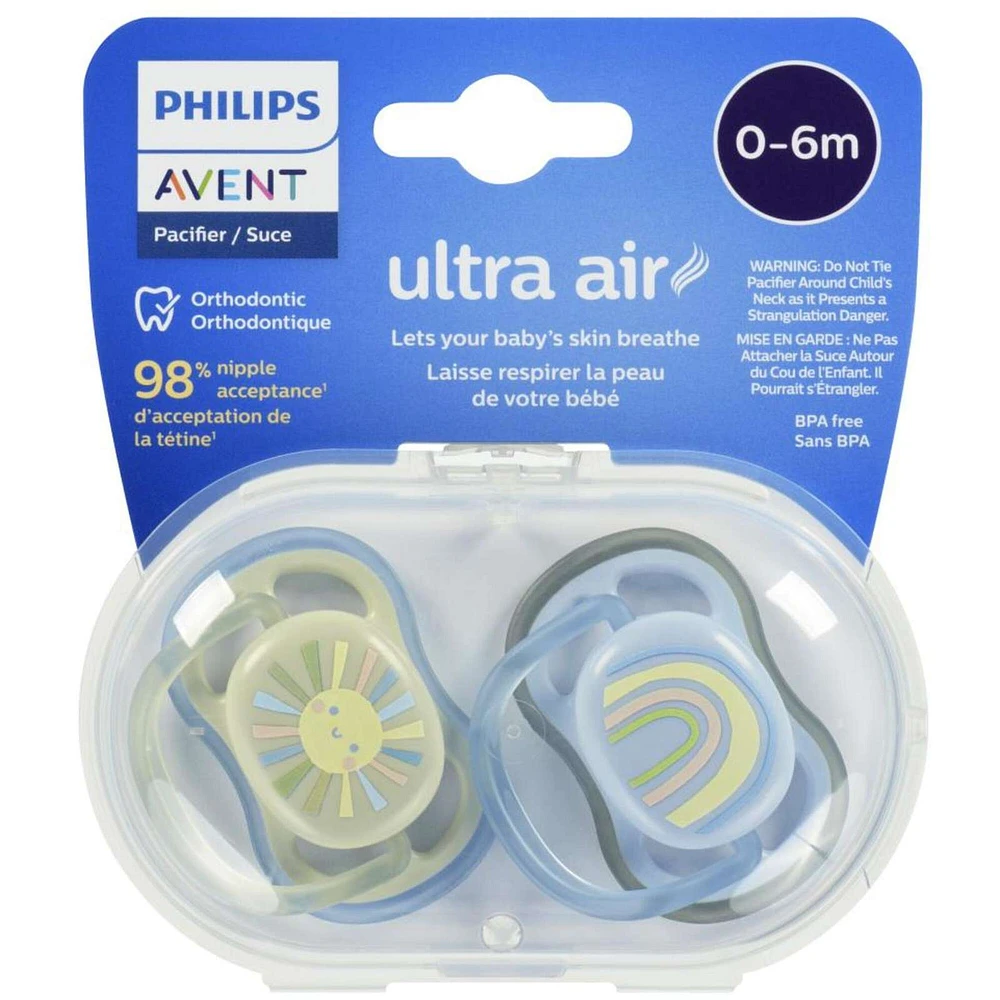 Ultra Air Pacifier 0-6m, smiling sun / blue rainbow, SCF085/58