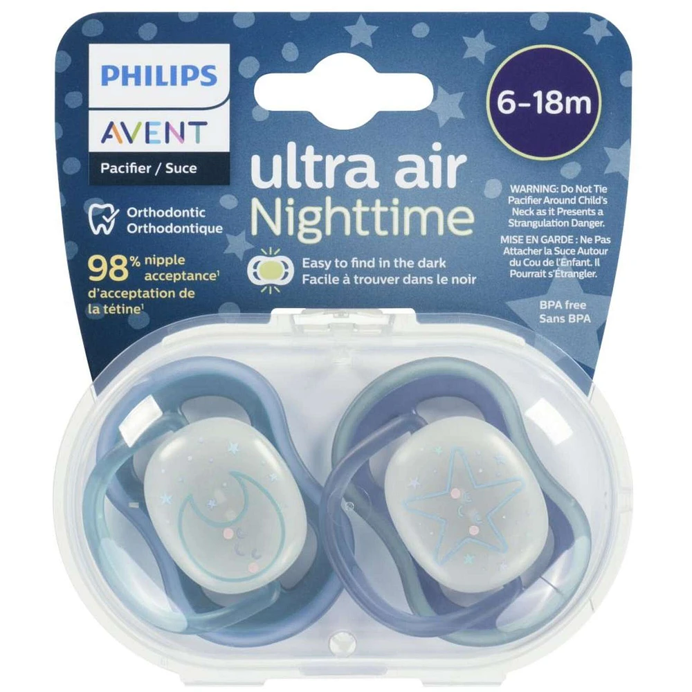 Ultra Air Pacifier 6-18m, sleeping star / sleeping moon, nighttime, SCF376/13