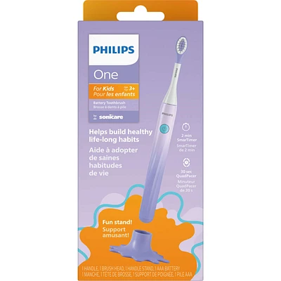 Philips One for Kids by Sonicare Battery Toothbrush, Purple, HY1130/01