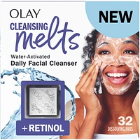 Cleansing Melts + Retinol Face Cleanser, 32ct, Water-Activated Face Wash Cleans, Tones, and Refreshes Skin