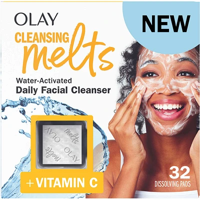 Cleansing Melts + Vitamin C Face Cleanser, 32ct, Water-Activated Face Wash Cleans, Tones, and Refreshes Skin