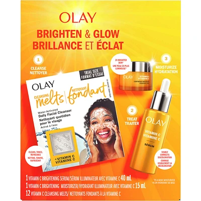 Brighten and Glow Vitamin C Holiday Pack, Skincare Gift Set, 3pc, Face Cleanser, Brightening Serum, Face Moisturizer