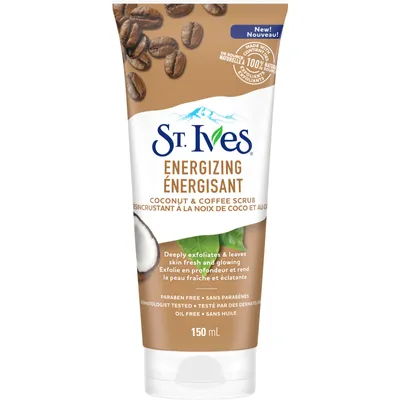 St. Ives  Energizing Face Scrub for fresh, glowing skin Coconut & Coffee 100% naturally sourced facial exfoliator 150 mL