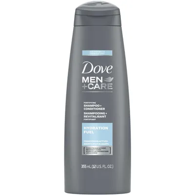 Dove Men+Care 2 in 1 Shampoo and Conditioner with conditioning actives Hydration Fuel fortifies with every wash 355 ml