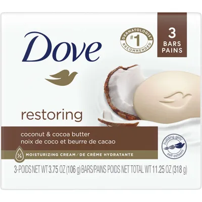 Dove Restoring Beauty Bar for skin pampering and softening Coconut Milk 106 g 3 count