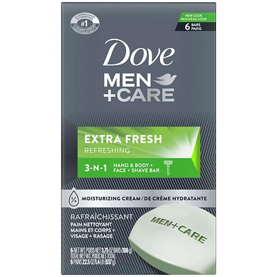 Dove Men+Care Body and Face Bar for Refreshed Skin Extra Fresh ¼ Moisturizing Cream 106 g 6 count