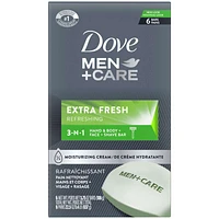 Dove Men+Care Body and Face Bar for Refreshed Skin Extra Fresh ¼ Moisturizing Cream 106 g 6 count