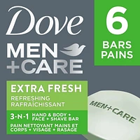 Dove Men+Care Body and Face Bar for Refreshed Skin Extra Fresh ¼ Moisturizing Cream 106 g 6 count