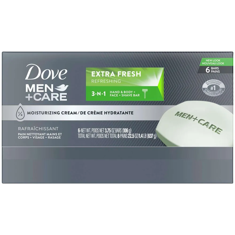 Dove Men+Care Body and Face Bar Aqua Impact, 4 oz, 6 Bars, Bar Soap & Body  Wash