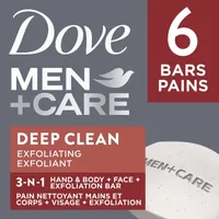 Dove Men+Care Deep Clean Hand & Body & Face & Exfoliation Bar Soap with purifying grains for healthy-looking and strong skin with ¼ moisturizing cream 106 g Pack of 6