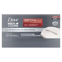 Dove Men+Care Deep Clean Hand & Body & Face & Exfoliation Bar Soap with purifying grains for healthy-looking and strong skin with ¼ moisturizing cream 106 g Pack of 6