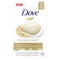 Dove  Dryness Relief Beauty Bar deep moisturizing body bar for sensitive skin Oatmeal and Rice Milk Scent beauty bar with 100% skin natural nourishers 106 g 6 Pack