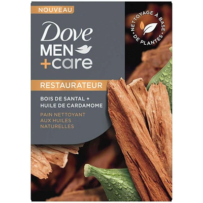 Men+Care Plant Powered Cleansing Bar Made with Natural Essential Oil, Cleans and Hydrates Men's Skin Restoring Sandalwood & Cardamom Oil 4-in-1 Bar for Men's Body, Hair, Face, and Shave