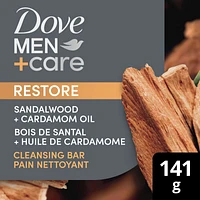 Men+Care Plant Powered Cleansing Bar Made with Natural Essential Oil, Cleans and Hydrates Men's Skin Restoring Sandalwood & Cardamom Oil 4-in-1 Bar for Men's Body, Hair, Face, and Shave