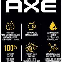 AXE  Dual Action Body Wash for Long Lasting freshness Dark Temptation Men's Moisturizing Shower Gel with 100% Plant-based Prebiotics, No Parabens, Dermatologist tested 473 ml