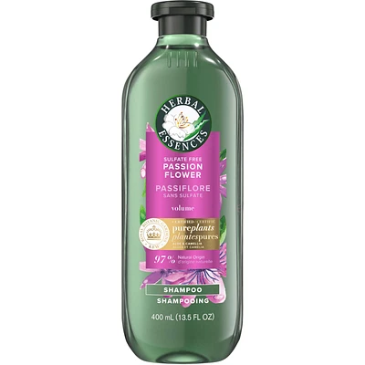 Herbal Essences Passion Flower Sulfate Free Shampoo, Volumizing, 400 mL, with Certified Camellia Oil and Aloe Vera, For All Hair Types, Especially Fine Hair