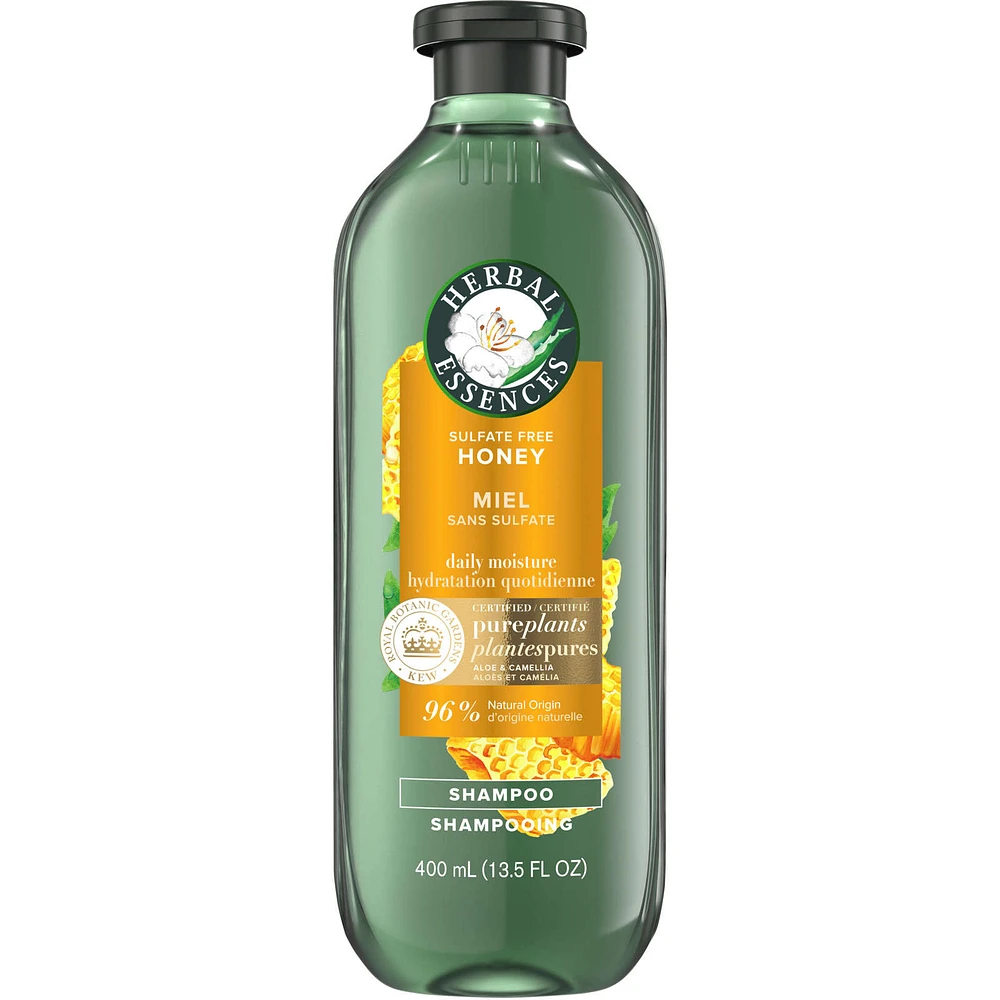 Herbal Essences Honey Daily Moisture Sulfate Free Shampoo, 400 mL, Nourishes Dry Hair, with Certified Camellia Oil and Aloe Vera, For All Hair Types, Especially Dry Hair