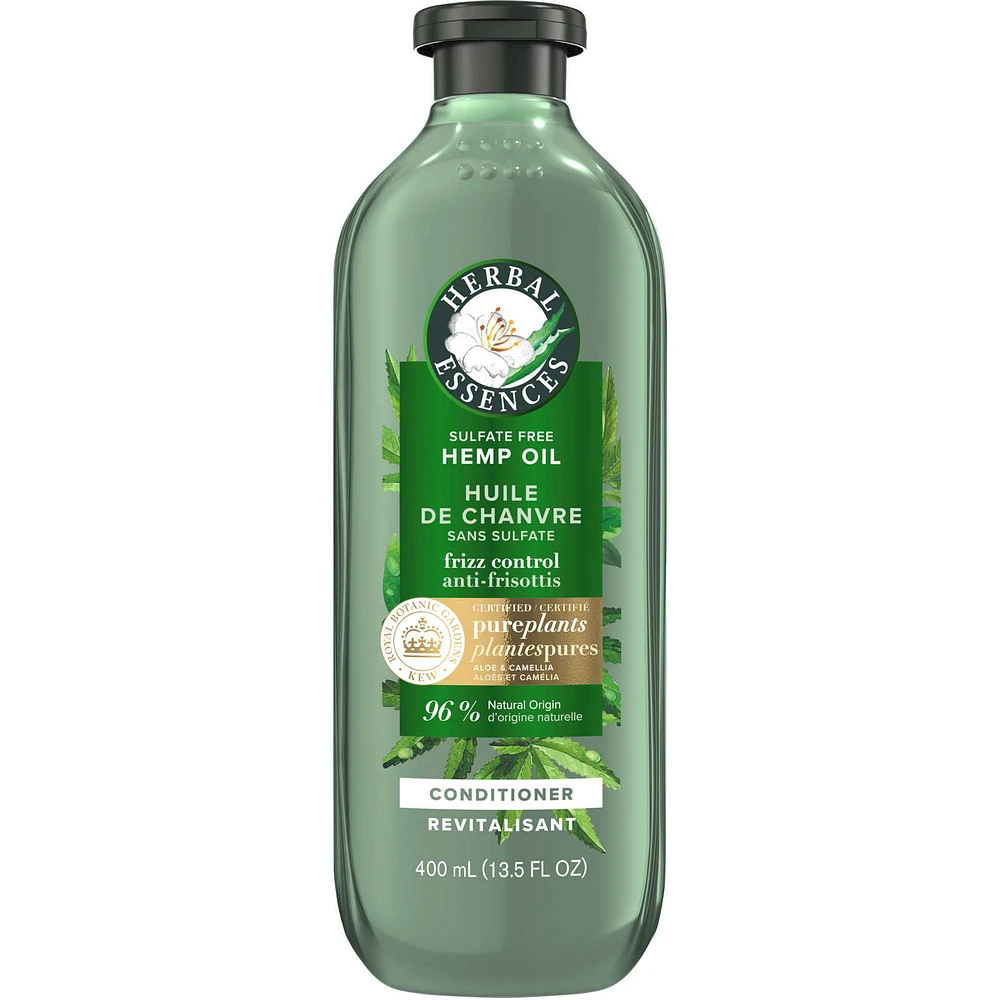 Herbal Essences Hemp Oil Sulfate Free Conditioner, Frizz Control, 400 mL, with Certified Camellia Oil and Aloe Vera, For All Hair Types, Especially Frizzy Hair