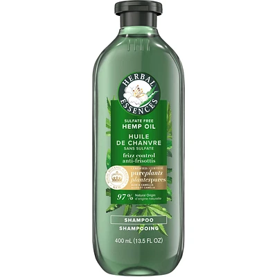 Herbal Essences Hemp Oil Sulfate Free Shampoo, Frizz Control, 400 mL, with Certified Camellia Oil and Aloe Vera, For All Hair Types, Especially Frizzy Hair