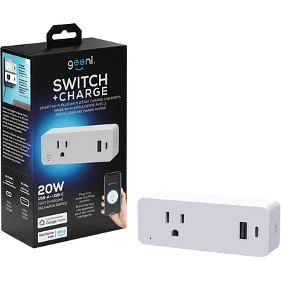 SWITCH + CHARGE Smart Wi-Fi Plug with USB-C and USB-A ports