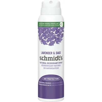 Schmidt's  Natural Deodorant Spray for women and men, Lavender & Sage with 48H odour protection, no aluminum salts, no white marks, cruelty-free, vegan deodorant 91 g