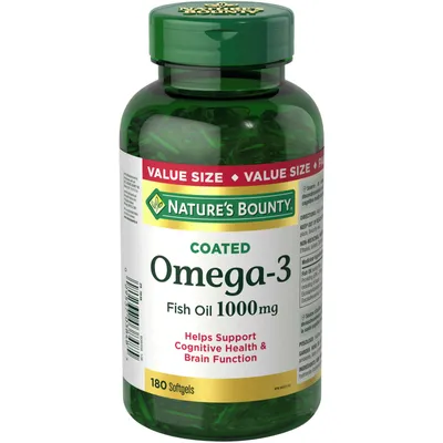 Omega 3 Fish Oil Softgels, Supplement, Helps Support Cognitive Health and Brain Function, 1000mg