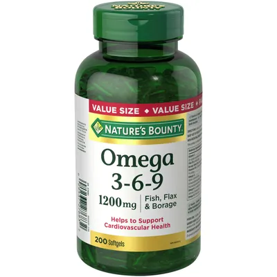 Omega 3 6 9 Fish Oil Softgels, Helps Support Cognitive Health and Brain Function, 1200mg