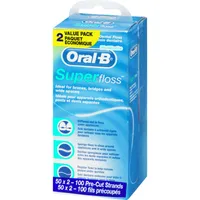 Oral-B Super Floss Pre-Cut Strands Dental Floss, Mint, 50 Count, Pack of 2