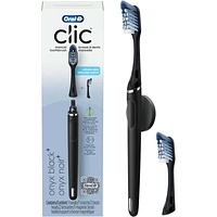 Clic Starter Kit Matte Black Toothbrush Handle with (2) Replacement Brush Head and Holder