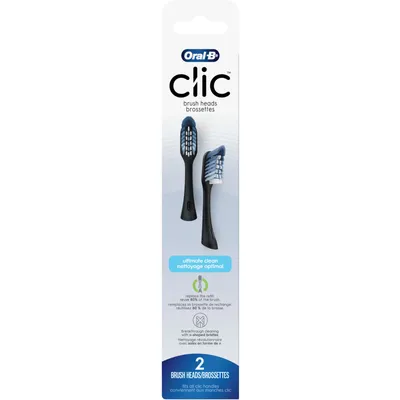 Clic Toothbrush Ultimate Clean Replacement Brush Heads, Black, 2 Count