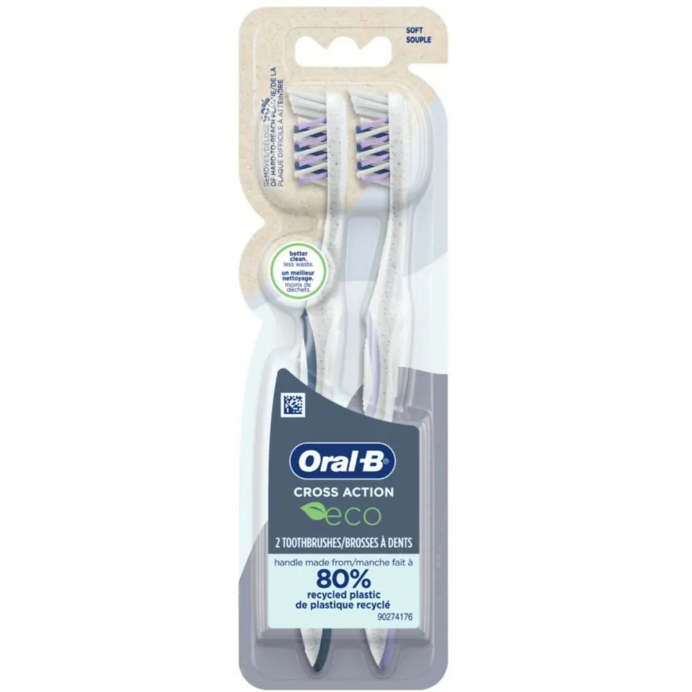 Oral-B CrossAction Eco Manual Toothbrush, Soft Bristles, 2 Count