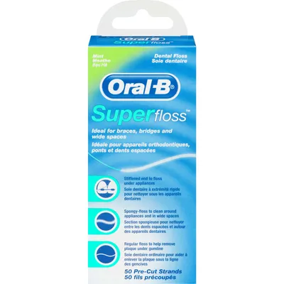 Oral-B Super Floss Pre-Cut Strands Dental Floss, Mint, 50 Count