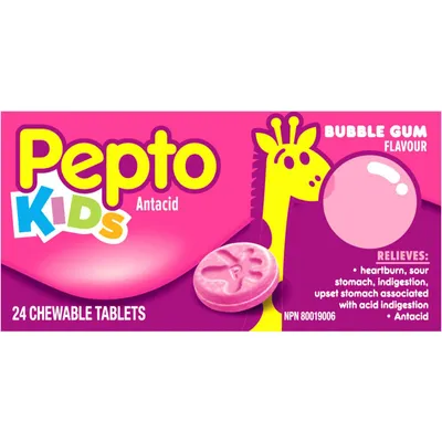 Kid's Bubblegum Flavor Chewables for Heartburn, Acid Indigestion, Upset Stomach, 24ct