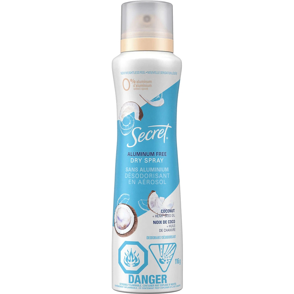 Secret Aluminum Free Deodorant Spray Coconut+Hemp Seed Oil 116g