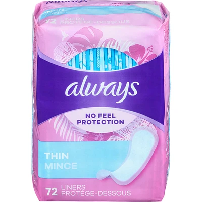 Thin No Feel Protection Daily Liners Regular Absorbency Unscented, Breathable Layer Helps Keep You Dry