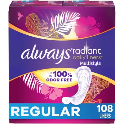 Radiant Daily Multistyle Liners Regular, Unscented, Up to 100% Odor-free