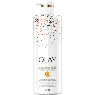 Olay Exfoliating & Moisturizing Body Wash with Sugar, Cocoa Butter, and  B3