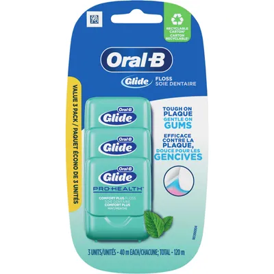 Oral-B Glide Pro-Health Comfort Plus Dental Floss, Extra Soft, Value 3 Pack (40m Each)