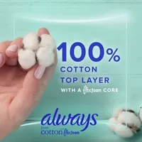 Always Pure Cotton Feminine Pads for Women, Size 5, Extra Heavy Overnight,  with wings, Unscented