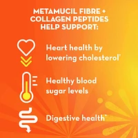 Fibre+ Collagen Peptides, Psyllium Husk Powder, Plant Based Fibre, Sugar-Free with Stevia, Orange Flavoured