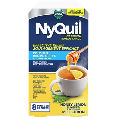 NyQuil Hot Remedy Cold, Flu & Congestion Medicine, Nighttime, Relief for Fever & Headache, Sore Throat Pain, Nasal Congestion, Runny Nose, Cough, Multi-Action, Honey Lemon Flavoured