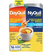 DayQuil and NyQuil Convenience Pack Hot Remedy Cold, Flu & Congestion Medicine, Daytime & Nighttime, Relief for Fever & Headache, Sore Throat Pain, Nasal Congestion, Cough, Multi-Action, Honey Lemon Flavoured