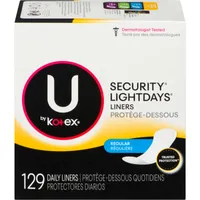 Security Lightdays Panty Liners, Light Absorbency, Regular Length, 129 ct