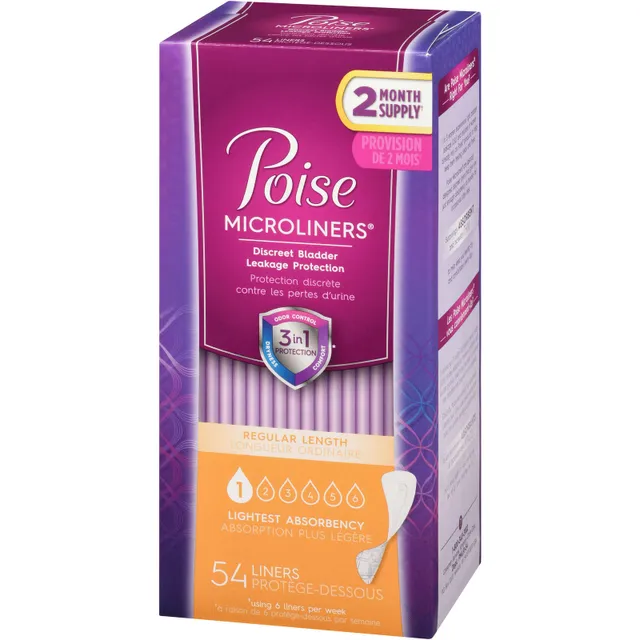 Poise Daily Microliners, Incontinence Panty Liners, Lightest Absorbency,  Regular
