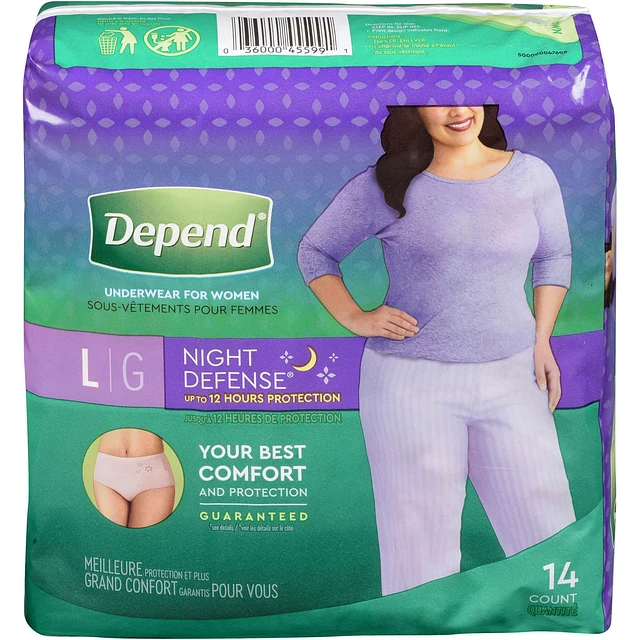 Depend Night Defense Adult Incontinence Underwear for Women, Overnight, L,  Blush, 14 Count, 14 Count