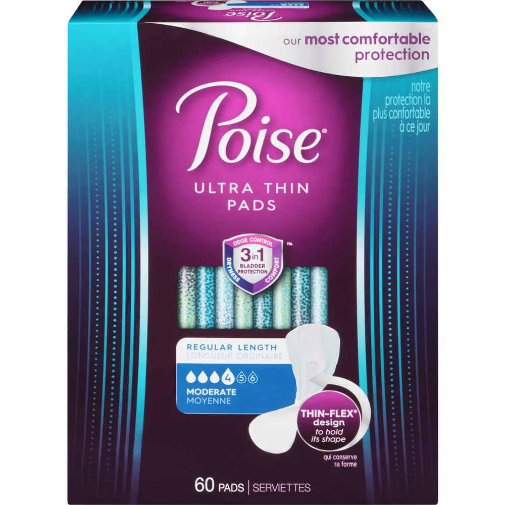 Poise Ultra Thin Incontinence Pads, Moderate Absorbency