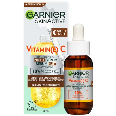 SkinActive Brightening Night Vitamin-C Serum, with Hyaluronic Acid, Brightens & Smoothens Skin in just 3 Nights, for All Skin Types, even Sensitive Skin